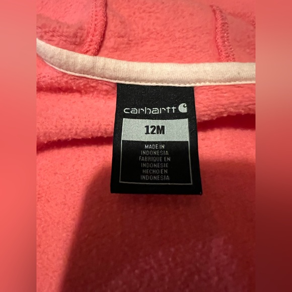 Carhartt Infant Long Sleeve Fleece Zip-Front Hooded Coverall, size 12 mo, pink - Picture 6 of 6